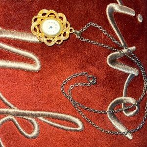 Vintage Clock Pendant Necklace Gold